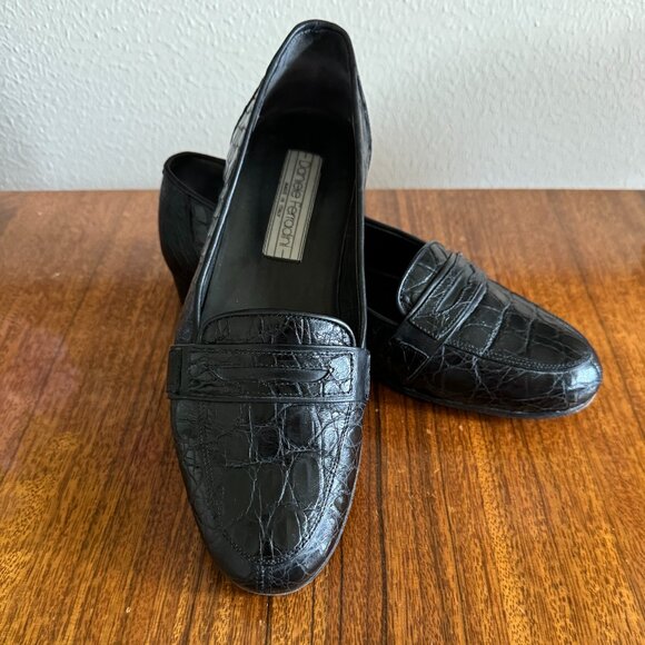 ?HP?D Ferradini Men’s Size 9M GENUINE CROCODILE Black Italian Loafer Hand Made main image 8